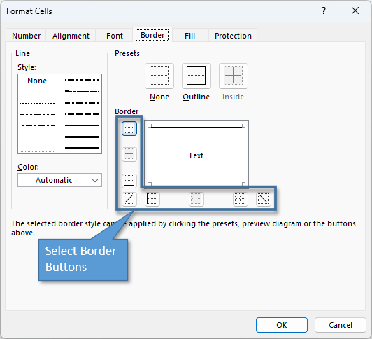 Buttons for adding borders