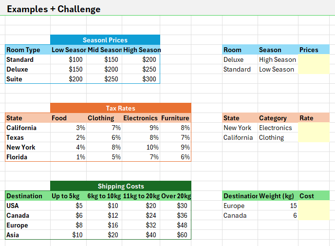 Practice challenge for 2-way XLOOKUP