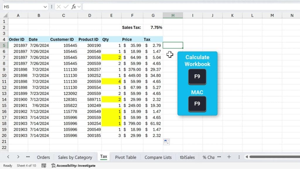 Manual calculation mode in Excel