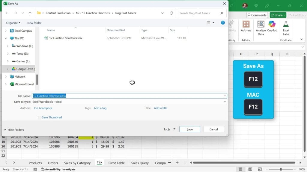 Save As window opened with F12