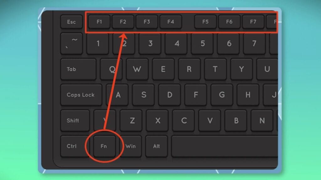 Laptop keyboard showing FN key usage