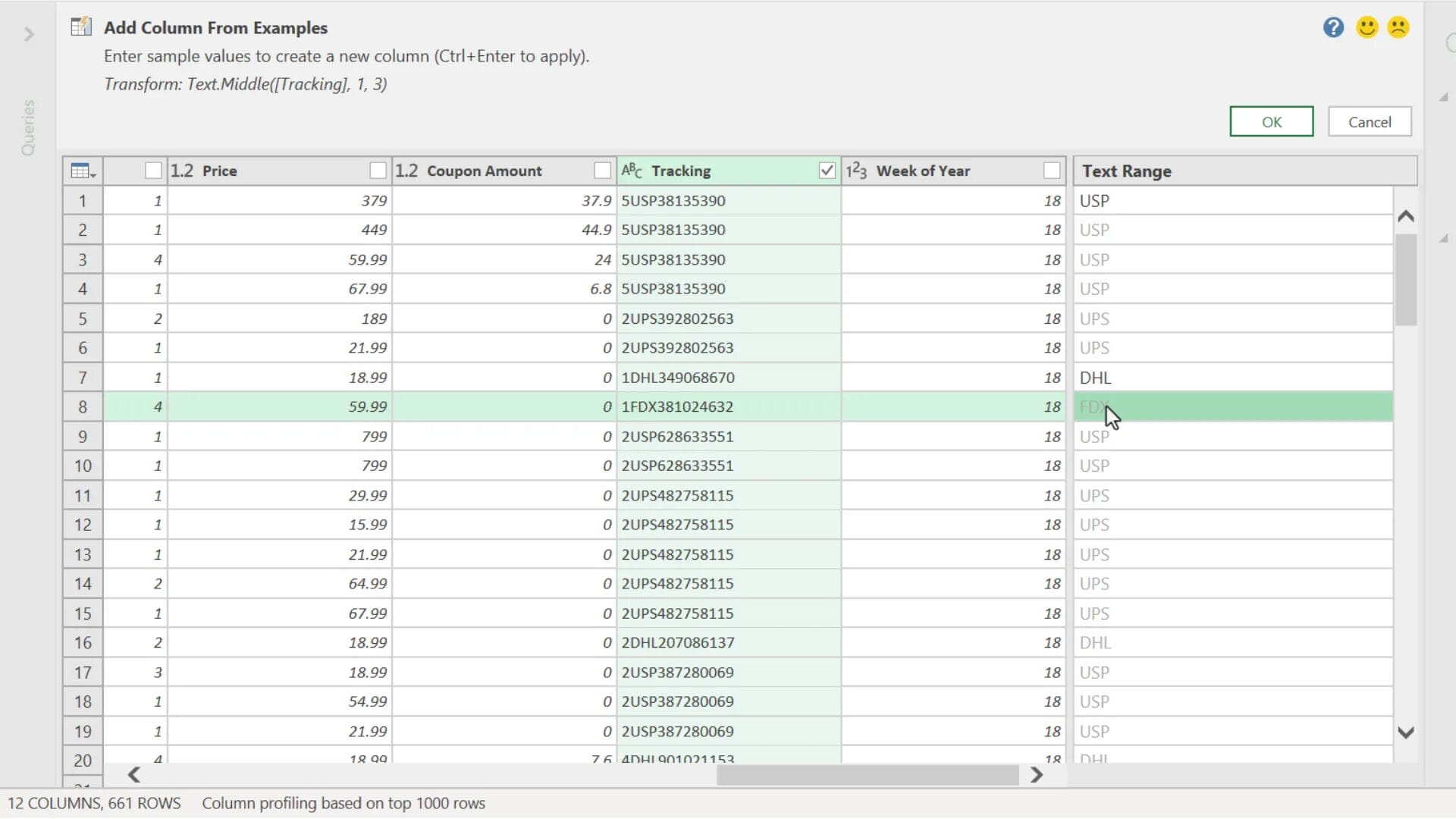 Using Column From Examples feature in Power Query Editor