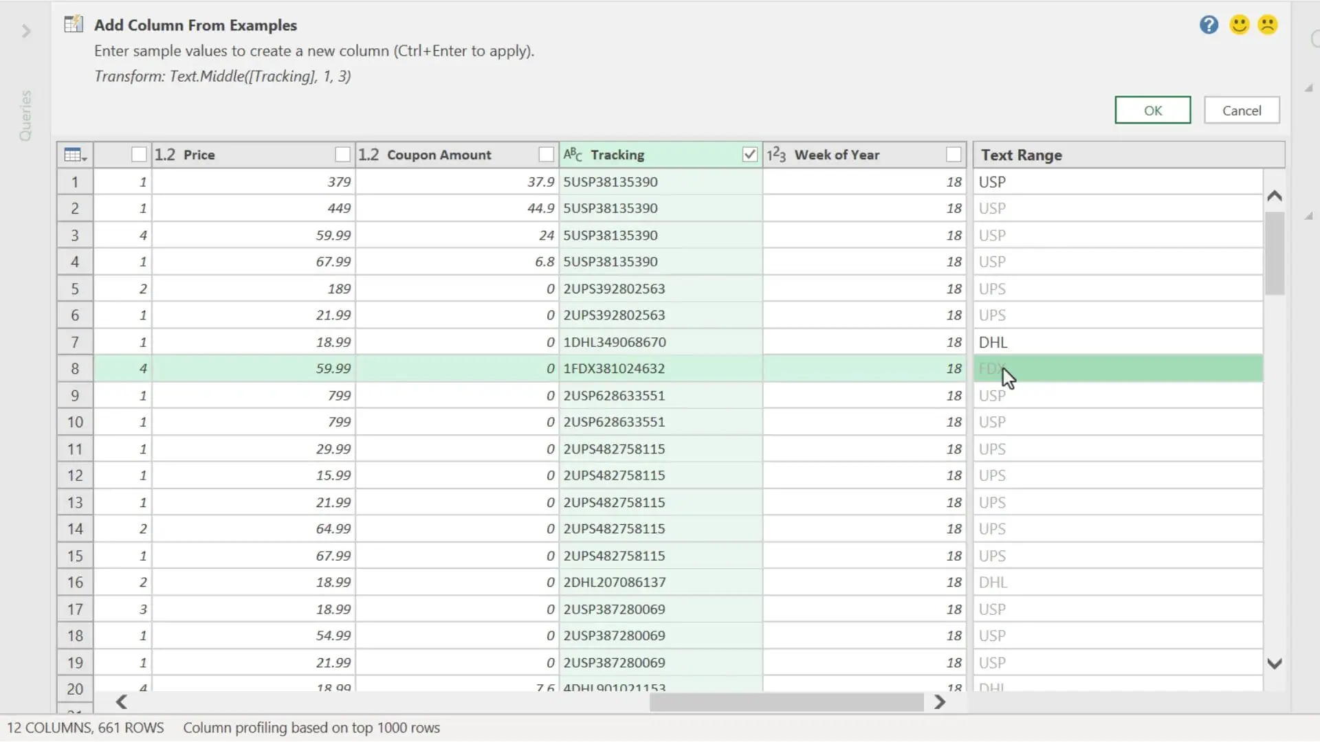 Using Column From Examples feature in Power Query Editor