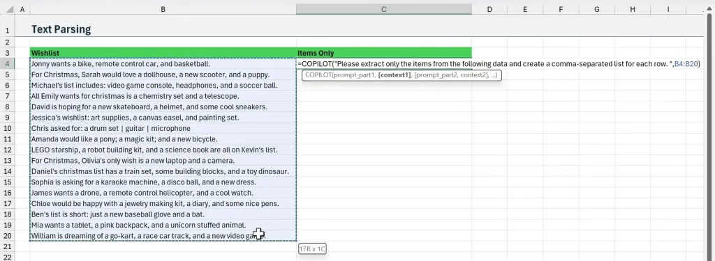COPILOT Function Extract items from comma separated list.