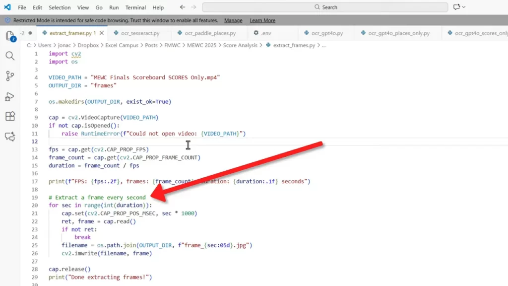 Python extract image frame every second from video