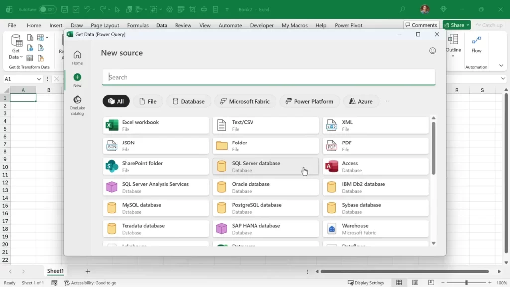 Power Query Get Data Dialog